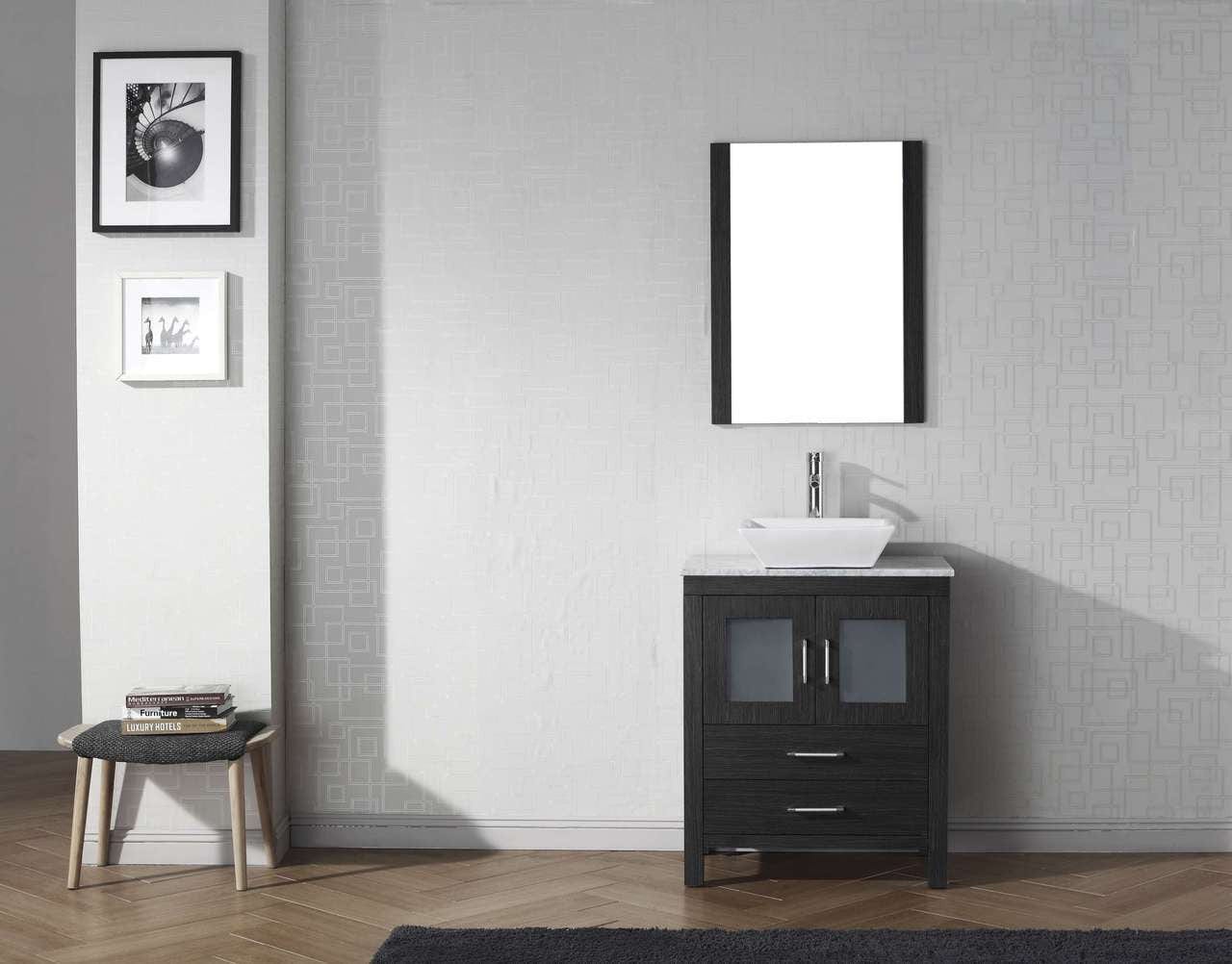 Virtu USA Dior 28 Single Bathroom Vanity Set in Zebra Grey w/ Italian Carrara White Marble Counter-Top | Vessel Sink