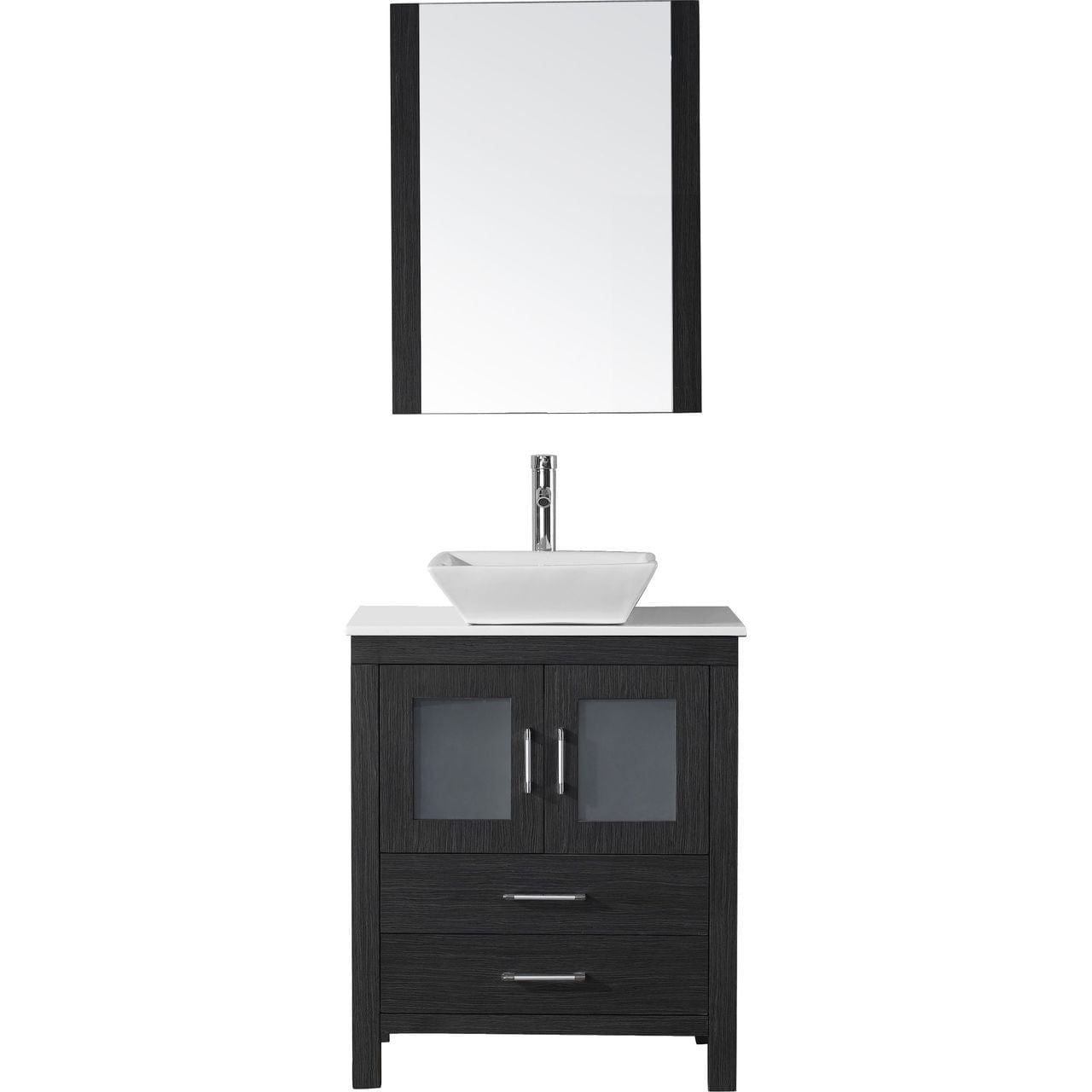 Virtu USA Dior 28" Single Bathroom Vanity Cabinet Set in Zebra Grey w/ Pure White Stone Counter-Top