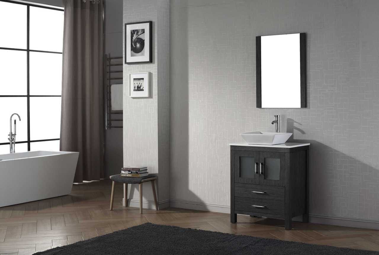 Virtu USA Dior 28 Single Bathroom Vanity Set in Zebra Grey w/ Pure White Stone Counter-Top | Vessel Sink