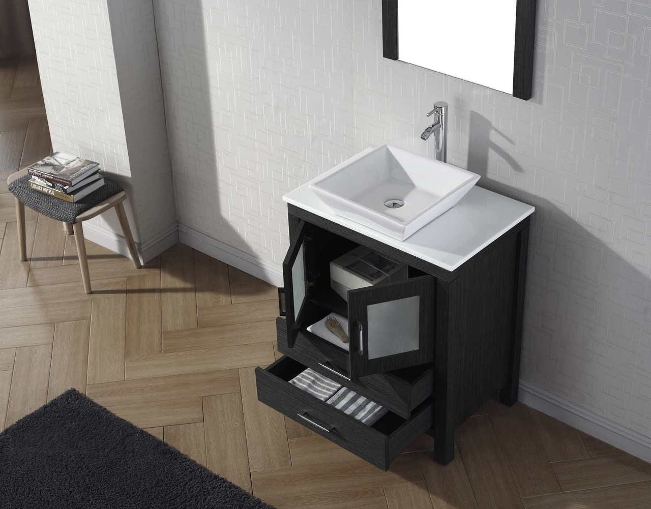 Virtu USA Dior 28 Single Bathroom Vanity Set in Zebra Grey w/ Pure White Stone Counter-Top | Vessel Sink