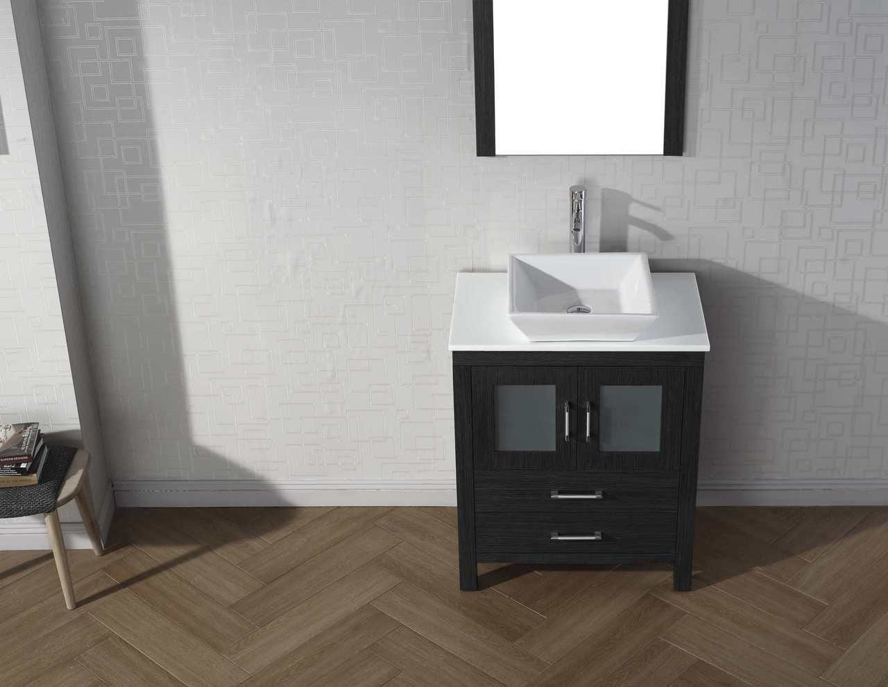 Virtu USA Dior 28 Single Bathroom Vanity Set in Zebra Grey w/ Pure White Stone Counter-Top | Vessel Sink