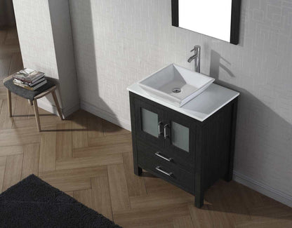 Virtu USA Dior 28 Single Bathroom Vanity Set in Zebra Grey w/ Pure White Stone Counter-Top | Vessel Sink