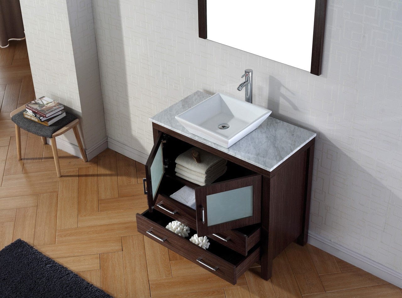 Virtu USA Dior 30 Single Bathroom Vanity Set in Espresso w/ Italian Carrara White Marble Counter-Top | Vessel Sink