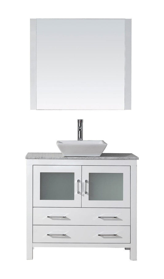Virtu USA Dior 30" Single Bathroom Vanity Cabinet Set in White w/ Italian Carrara White Marble Counter-Top