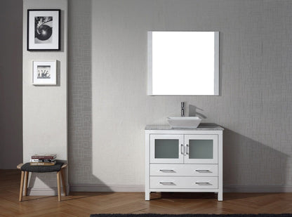 Virtu USA Dior 30 Single Bathroom Vanity Set in White w/ Italian Carrara White Marble Counter-Top | Vessel Sink