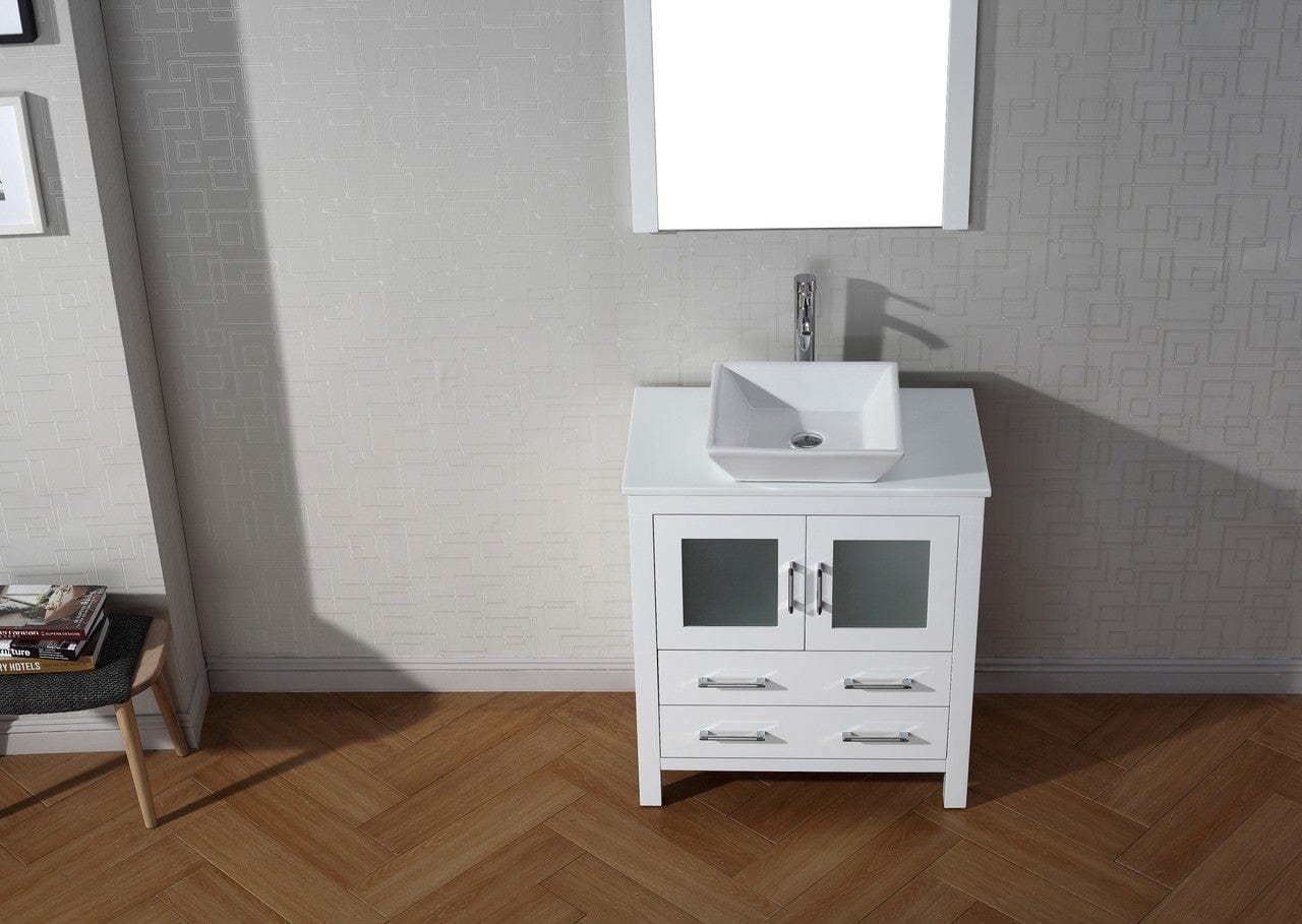 Virtu USA Dior 30 Single Bathroom Vanity Set in White w/ Pure White Stone Counter-Top | Vessel Sink