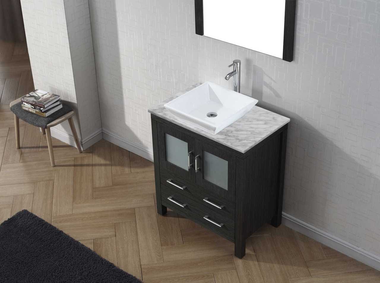 Virtu USA Dior 30 Single Bathroom Vanity Set in Zebra Grey w/ Italian Carrara White Marble Counter-Top | Vessel Sink