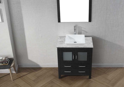 Virtu USA Dior 30 Single Bathroom Vanity Set in Zebra Grey w/ Italian Carrara White Marble Counter-Top | Vessel Sink