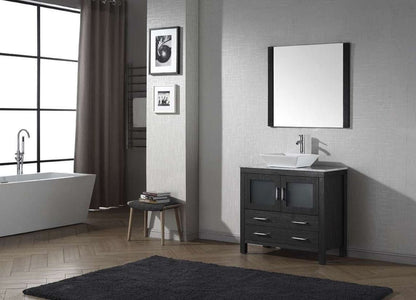 Virtu USA Dior 32 Single Bathroom Vanity Set in Zebra Grey w/ Italian Carrara White Marble Counter-Top | Vessel Sink