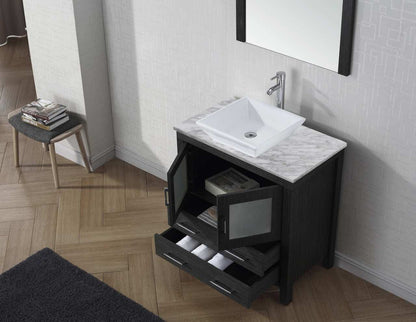 Virtu USA Dior 32 Single Bathroom Vanity Set in Zebra Grey w/ Italian Carrara White Marble Counter-Top | Vessel Sink