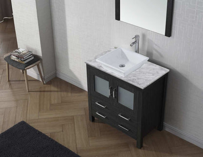 Virtu USA Dior 32 Single Bathroom Vanity Set in Zebra Grey w/ Italian Carrara White Marble Counter-Top | Vessel Sink