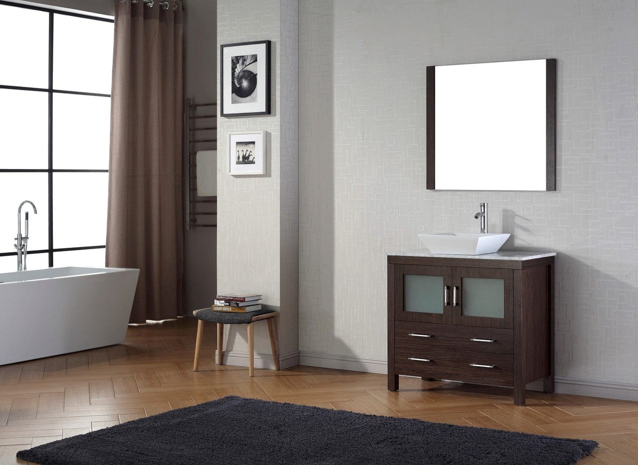 Virtu USA Dior 36 Single Bathroom Vanity Set in Espresso w/ Italian Carrara White Marble Counter-Top | Vessel Sink