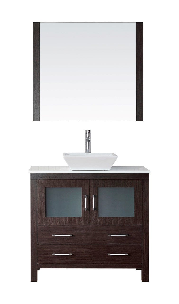 Virtu USA Dior 36" Single Bathroom Vanity Cabinet Set in Espresso w/ Pure White Stone Counter-Top