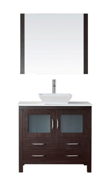 Virtu USA Dior 36 Single Bathroom Vanity Cabinet Set in Espresso w/ Pure White Stone Counter-Top