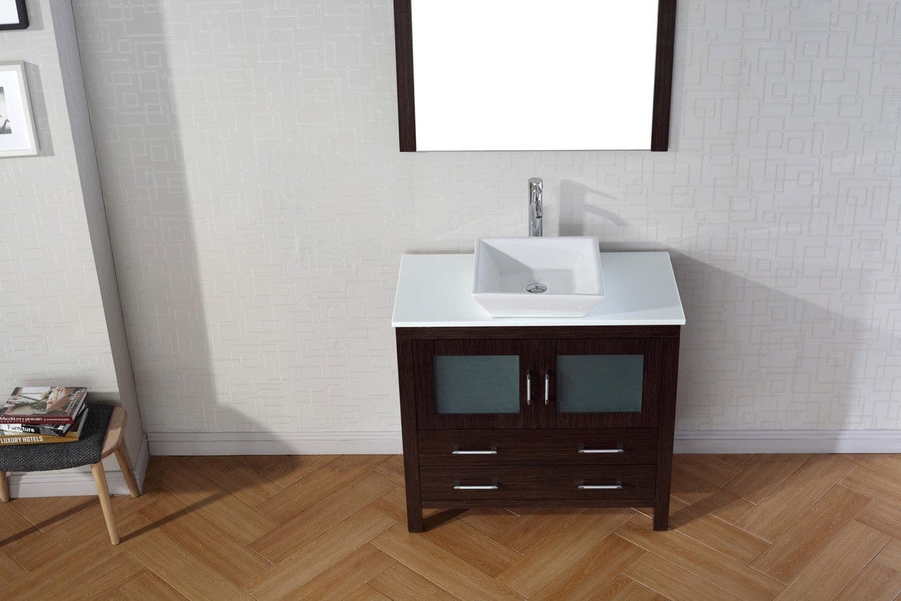 Virtu USA Dior 36 Single Bathroom Vanity Set in Espresso w/ Pure White Stone Counter-Top | Vessel Sink