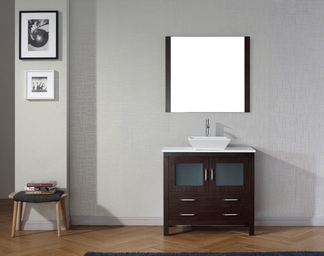 Virtu USA Dior 36 Single Bathroom Vanity Set in Espresso w/ Pure White Stone Counter-Top | Vessel Sink