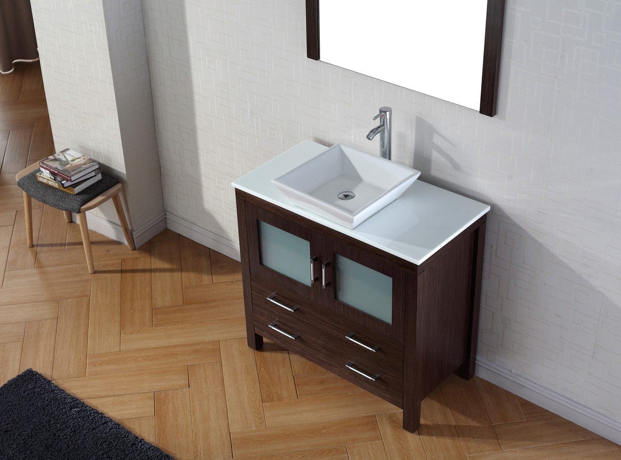 Virtu USA Dior 36 Single Bathroom Vanity Set in Espresso w/ Pure White Stone Counter-Top | Vessel Sink