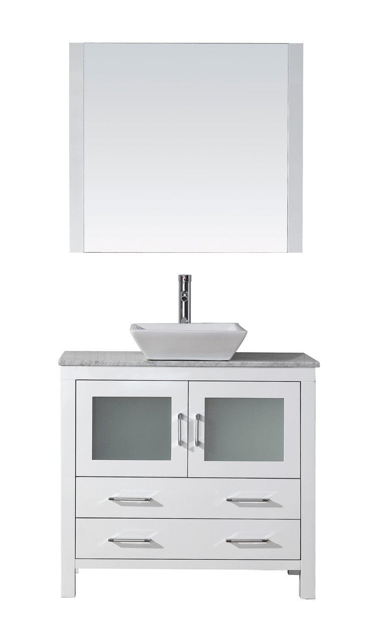 Virtu USA Dior 36" Single Bathroom Vanity Cabinet Set in White w/ Italian Carrara White Marble Counter-Top