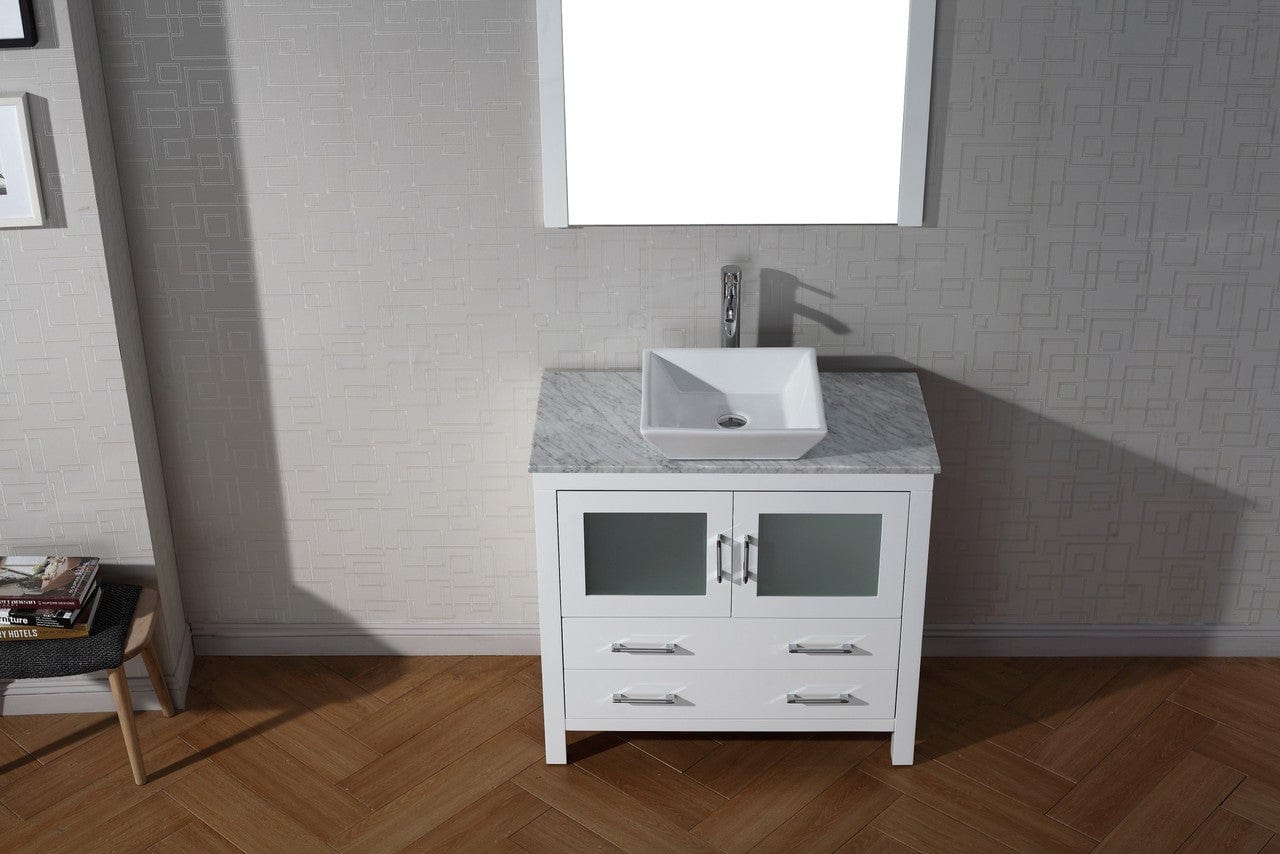 Virtu USA Dior 36 Single Bathroom Vanity Set in White w/ Italian Carrara White Marble Counter-Top | Vessel Sink