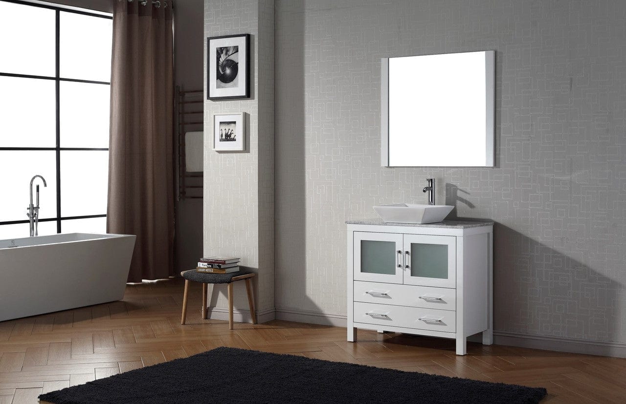 Virtu USA Dior 36 Single Bathroom Vanity Set in White w/ Italian Carrara White Marble Counter-Top | Vessel Sink