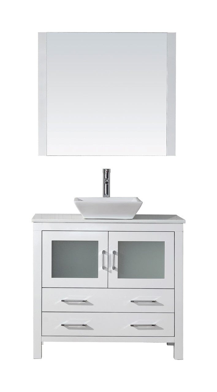 Virtu USA Dior 36" Single Bathroom Vanity Cabinet Set in White w/ Pure White Stone Counter-Top