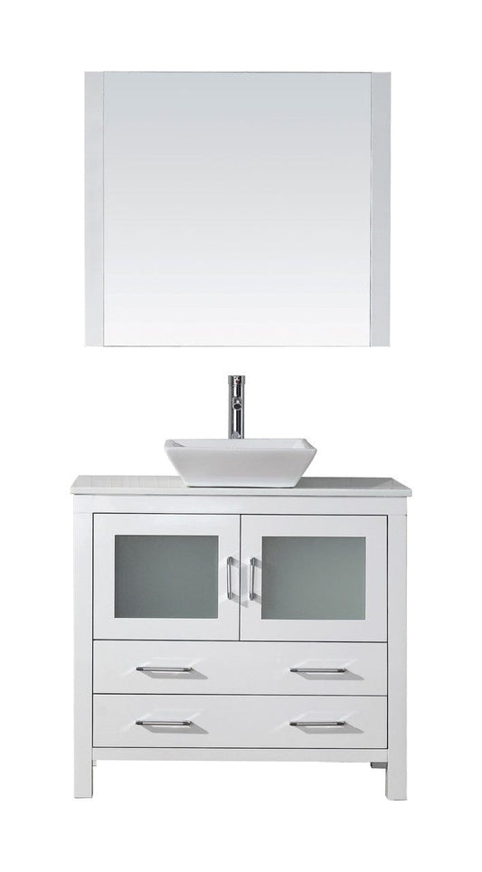 Virtu USA Dior 36" Single Bathroom Vanity Cabinet Set in White w/ Pure White Stone Counter-Top