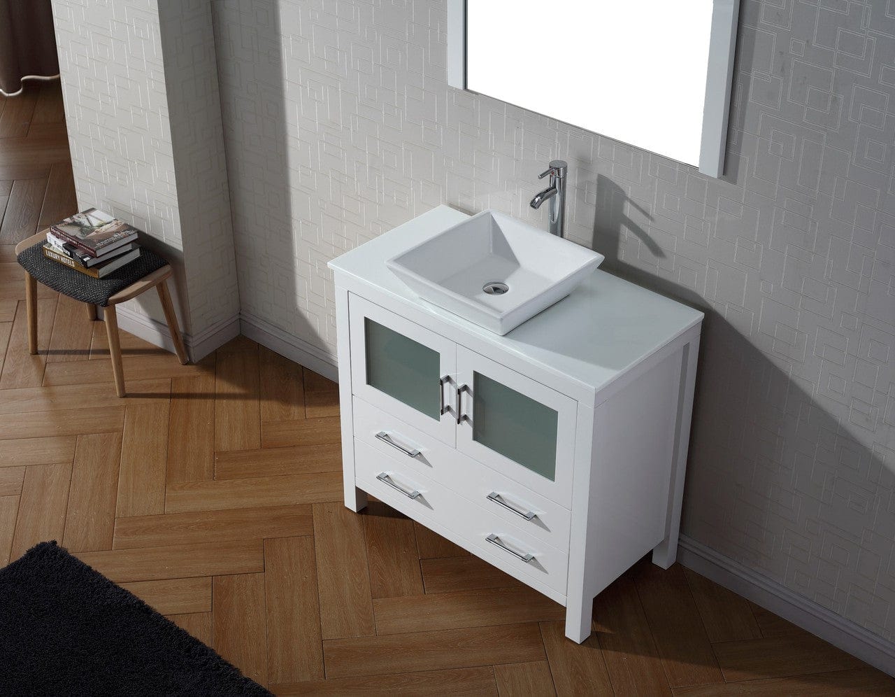 Virtu USA Dior 36 Single Bathroom Vanity Set in White w/ Pure White Stone Counter-Top | Vessel Sink