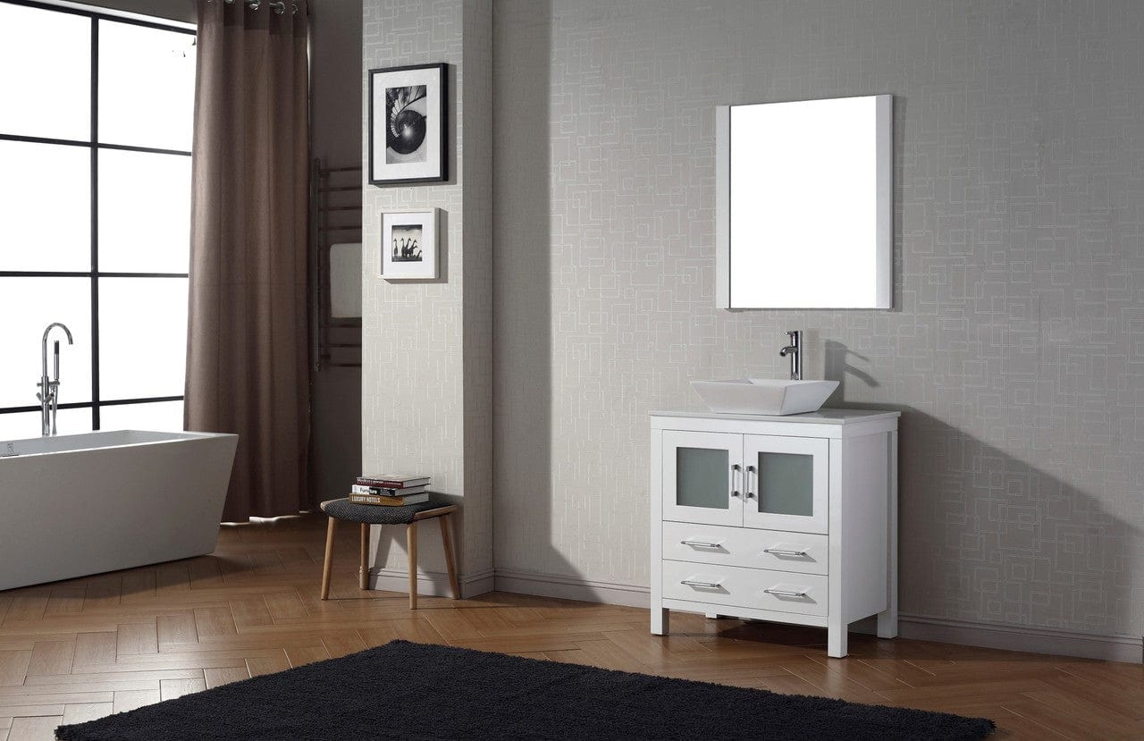 Virtu USA Dior 36 Single Bathroom Vanity Set in White w/ Pure White Stone Counter-Top | Vessel Sink