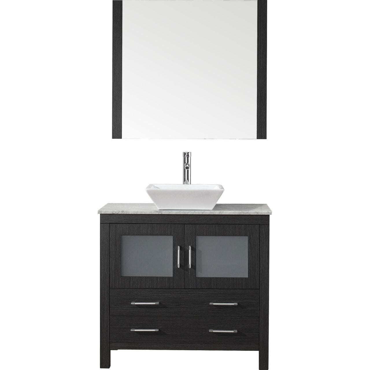 Virtu USA Dior 36" Single Bathroom Vanity Cabinet Set in Zebra Grey w/ Italian Carrara White Marble Counter-Top