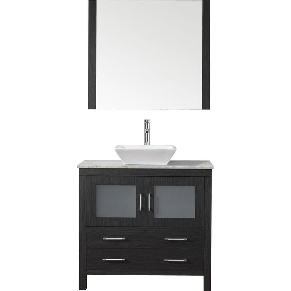 Virtu USA Dior 36 Single Bathroom Vanity Cabinet Set in Zebra Grey w/ Italian Carrara White Marble Counter-Top