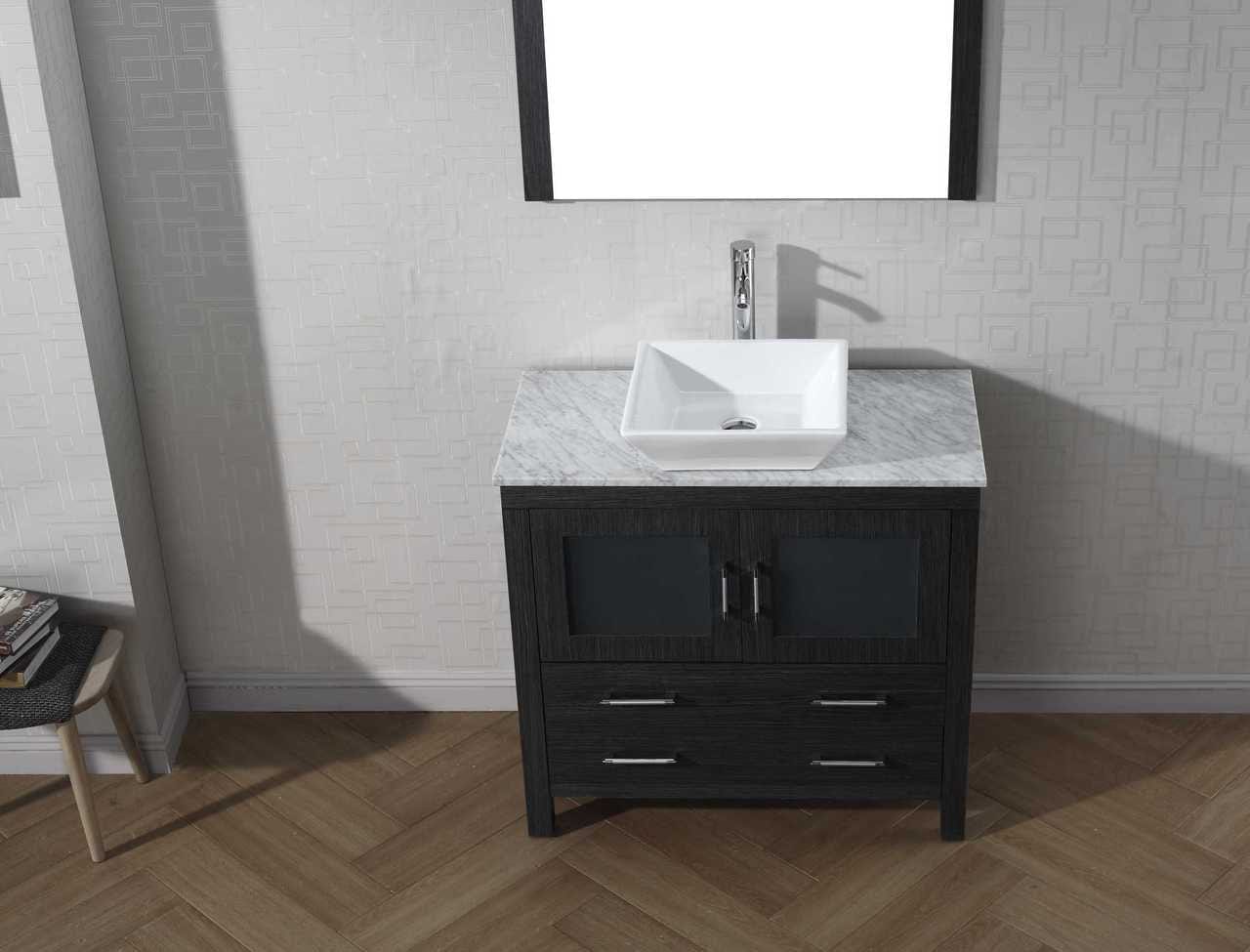 Virtu USA Dior 36 Single Bathroom Vanity Set in Zebra Grey w/ Italian Carrara White Marble Counter-Top | Vessel Sink