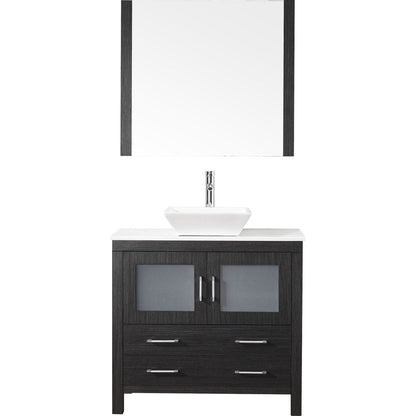 Virtu USA Dior 36" Single Bathroom Vanity Cabinet Set in Zebra Grey w/ Pure White Stone Counter-Top