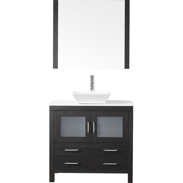 Virtu USA Dior 36 Single Bathroom Vanity Cabinet Set in Zebra Grey w/ Pure White Stone Counter-Top