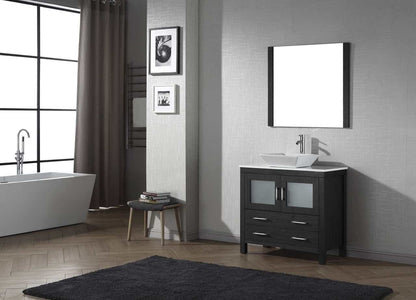 Virtu USA Dior 36 Single Bathroom Vanity Set in Zebra Grey w/ Pure White Stone Counter-Top | Vessel Sink