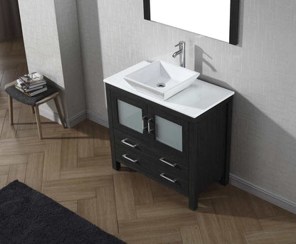 Virtu USA Dior 36 Single Bathroom Vanity Set in Zebra Grey w/ Pure White Stone Counter-Top | Vessel Sink