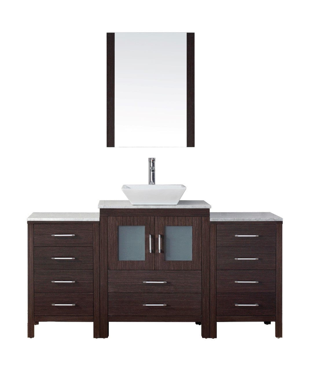 Virtu USA Dior 60" Single Bathroom Vanity Cabinet Set in Espresso w/ Italian Carrara White Marble Counter-Top