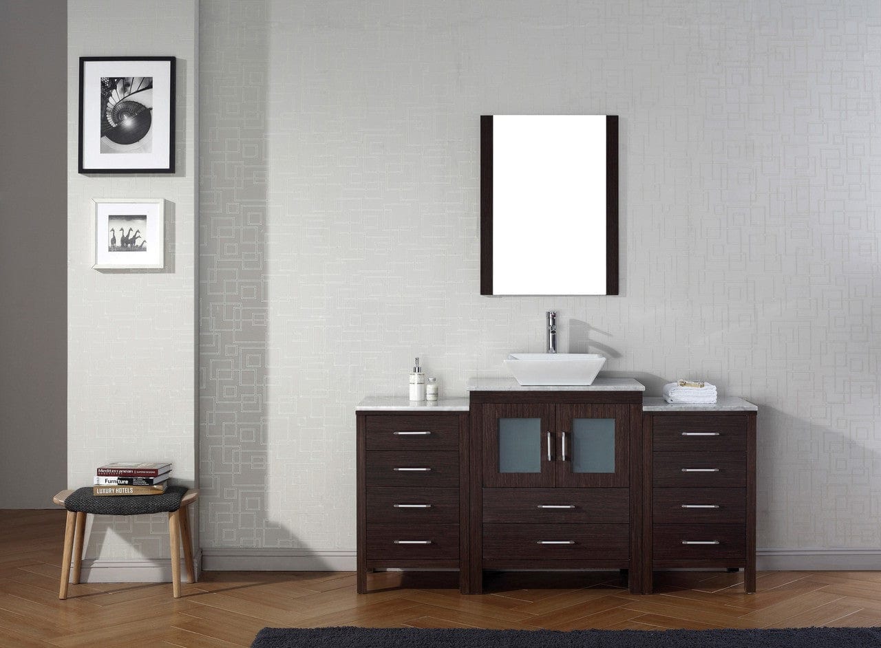 Virtu USA Dior 60 Single Bathroom Vanity Set in Espresso w/ Italian Carrara White Marble Counter-Top | Vessel Sink