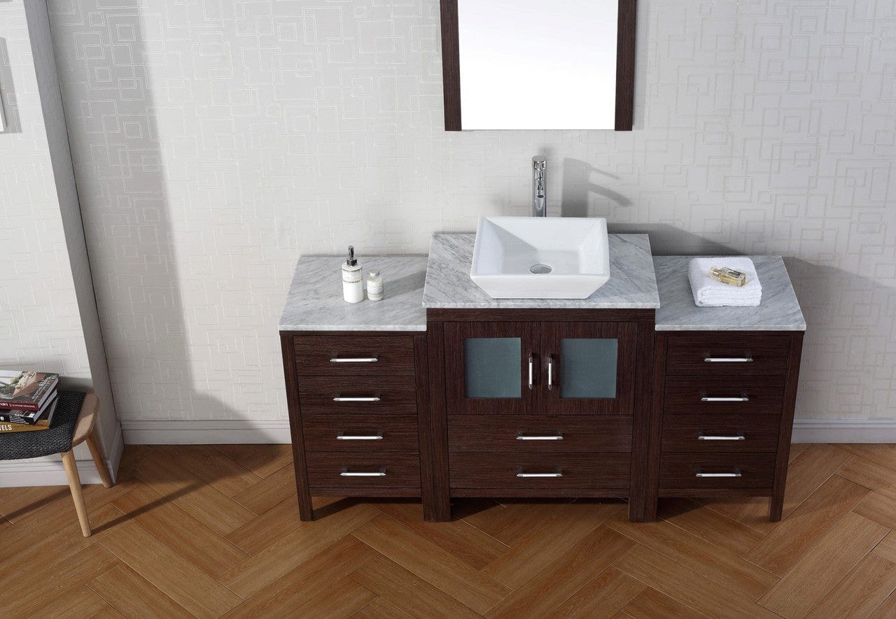 Virtu USA Dior 60 Single Bathroom Vanity Set in Espresso w/ Italian Carrara White Marble Counter-Top | Vessel Sink