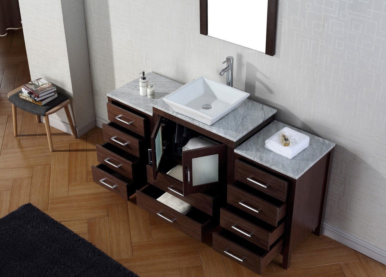 Virtu USA Dior 60 Single Bathroom Vanity Set in Espresso w/ Italian Carrara White Marble Counter-Top | Vessel Sink