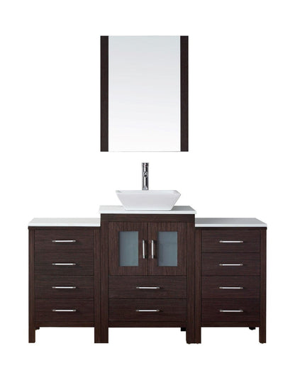 Virtu USA Dior 60" Single Bathroom Vanity Cabinet Set in Espresso w/ Pure White Stone Counter-Top
