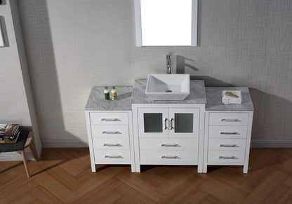 Virtu USA Dior 60 Single Bathroom Vanity Set in White w/ Italian Carrara White Marble Counter-Top | Vessel Sink