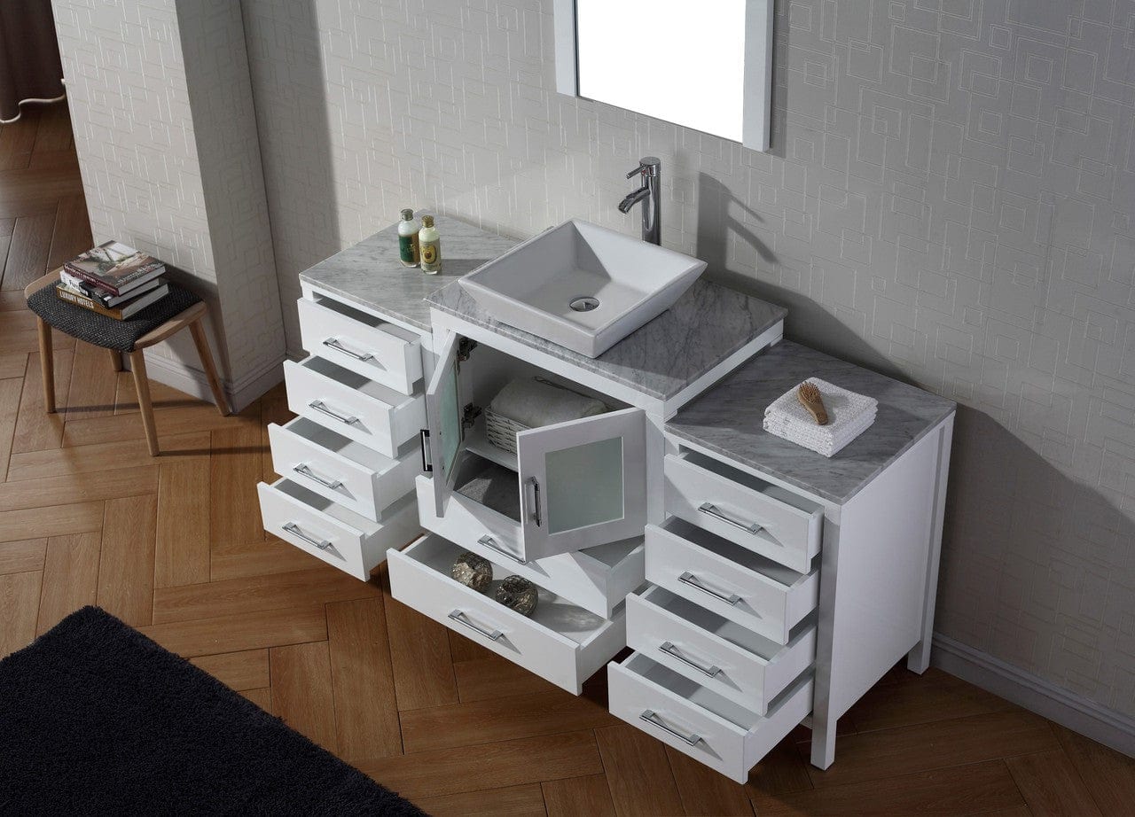 Virtu USA Dior 60 Single Bathroom Vanity Set in White w/ Italian Carrara White Marble Counter-Top | Vessel Sink