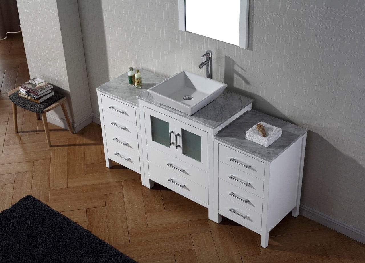 Virtu USA Dior 60 Single Bathroom Vanity Set in White w/ Italian Carrara White Marble Counter-Top | Vessel Sink