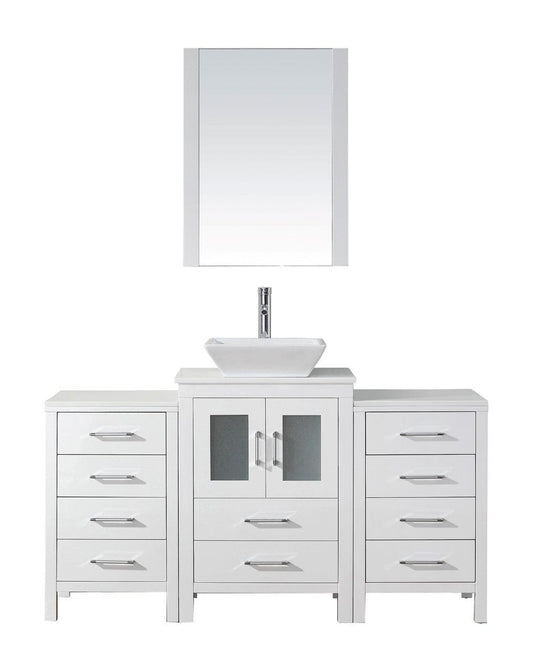 Virtu USA Dior 60" Single Bathroom Vanity Cabinet Set in White w/ Pure White Stone Counter-Top
