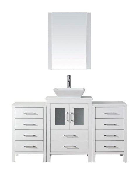 Virtu USA Dior 60 Single Bathroom Vanity Cabinet Set in White w/ Pure White Stone Counter-Top