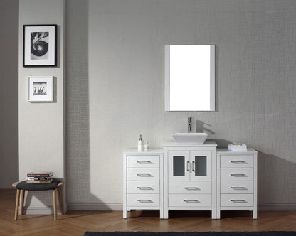 Virtu USA Dior 60 Single Bathroom Vanity Set in White w/ Pure White Stone Counter-Top | Vessel Sink