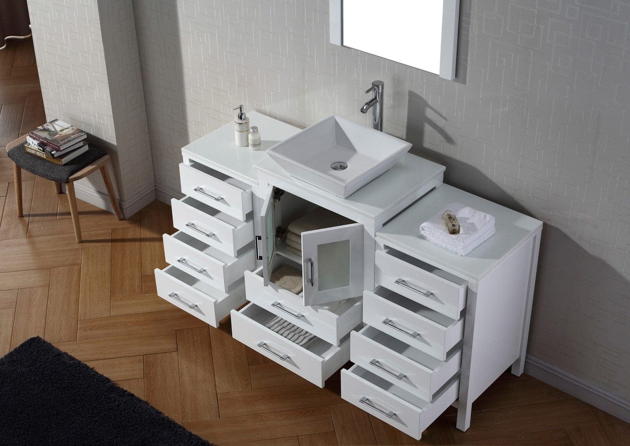 Virtu USA Dior 60 Single Bathroom Vanity Set in White w/ Pure White Stone Counter-Top | Vessel Sink