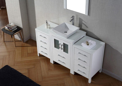 Virtu USA Dior 60 Single Bathroom Vanity Set in White w/ Pure White Stone Counter-Top | Vessel Sink