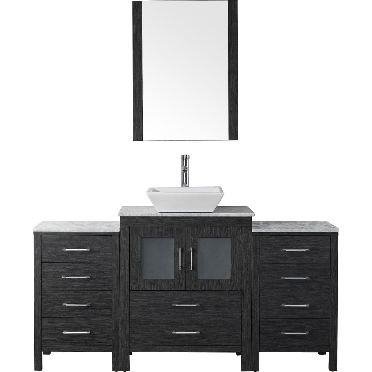 Virtu USA Dior 60" Single Bathroom Vanity Cabinet Set in Zebra Grey w/ Italian Carrara White Marble Counter-Top