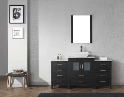 Virtu USA Dior 60 Single Bathroom Vanity Set in Zebra Grey w/ Italian Carrara White Marble Counter-Top | Vessel Sink